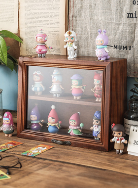 盲盒展示架手办适用泡泡玛特展示盒木质收纳盒公仔柜玻璃popmart