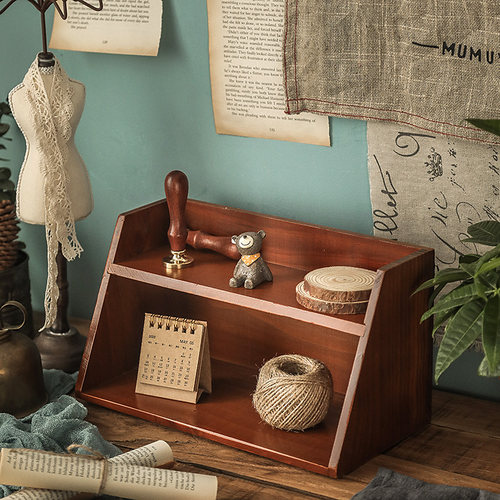 桌面化妆品收纳盒木质桌上置物架