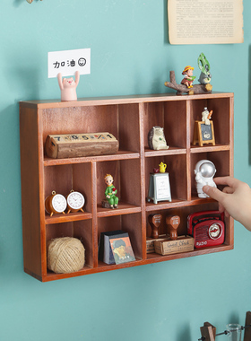 松川家居美式木质墙上格子复古壁挂置物架桌面收纳盒宿舍zakka柜