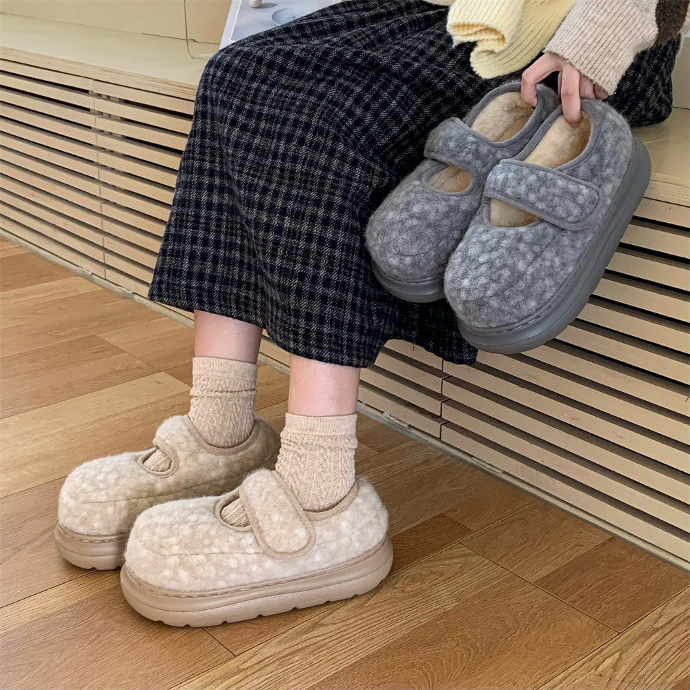 户外穿舒适休闲玛丽珍豆豆鞋心魔术贴棉鞋时尚厚底毛毛鞋女冬,女鞋,棉鞋,淘宝优惠券,粉丝福利购,淘宝优惠卷