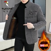 啄木鸟中年男士 西服外套 加绒加厚商务休闲爸爸装 立领毛呢西装 冬季