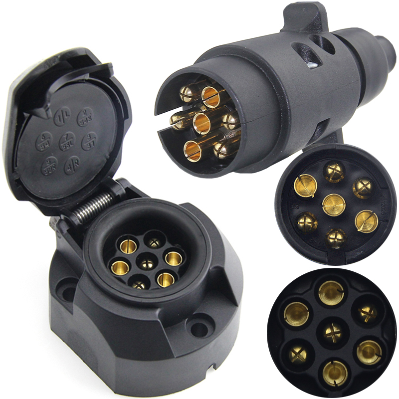 欧规七芯拖车电源插头插座 欧式7针牵引拖车皮卡房车RV转接连接器