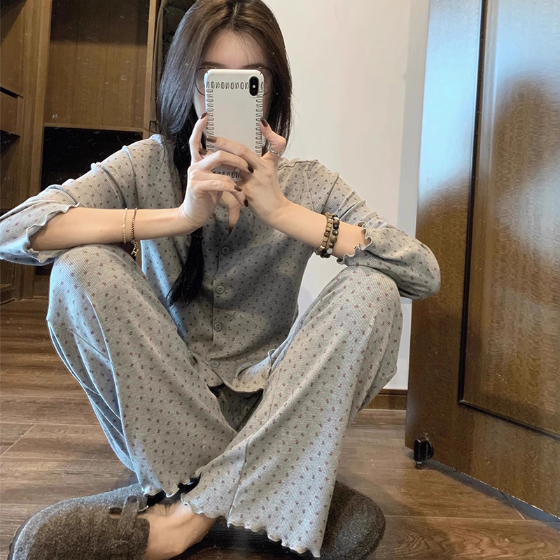 胖MM特大码睡衣250斤灰色印花套装长袖加肥加大弹性莫代尔家居服