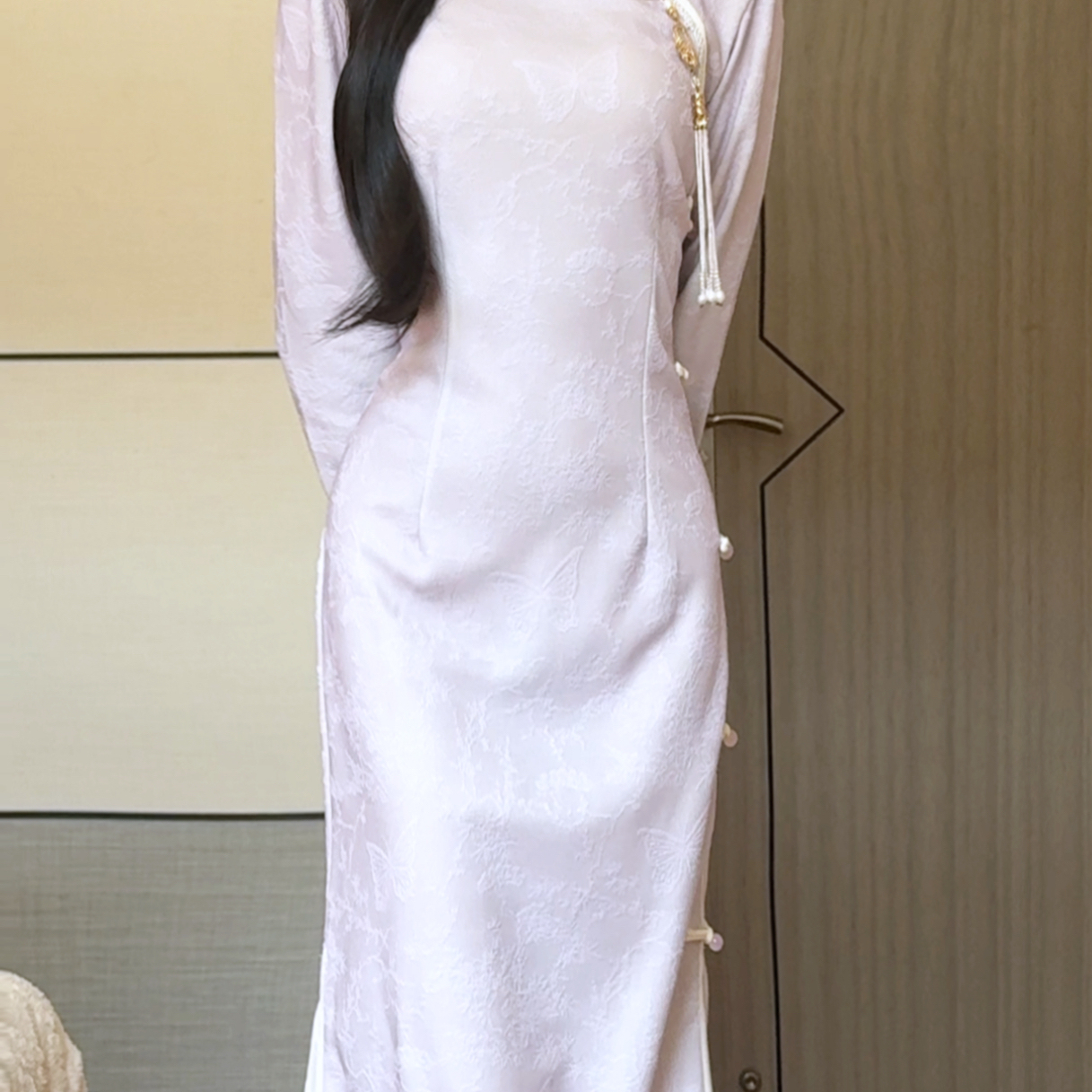 抹茶麻薯2025年秋季新款紫色复古新中式长袖改良旗袍女日常年轻款