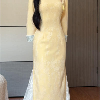 抹茶麻薯2025年冬季新款加厚保暖黄色年轻复古旗袍小个子连衣裙