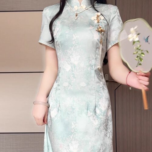 抹茶麻薯2026年春季新款改良旗袍新中式气质优雅提花少女日常可穿