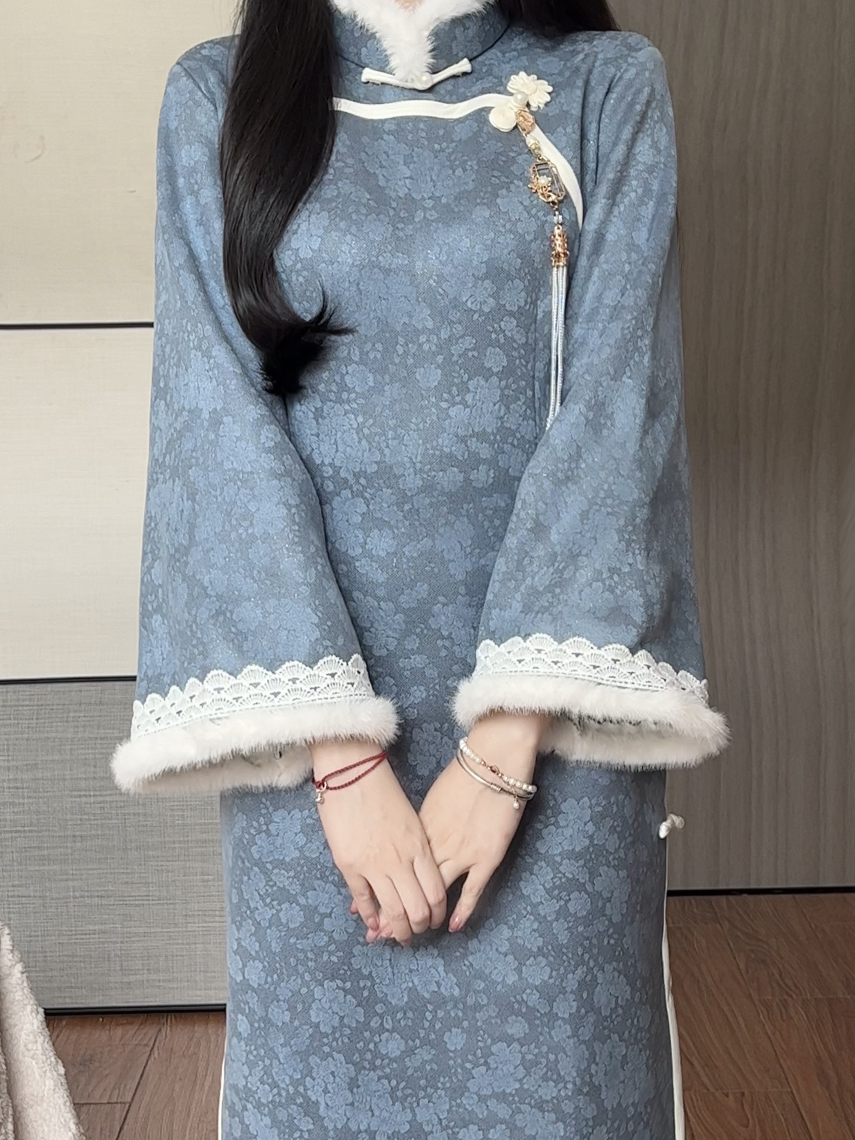 抹茶麻薯双色倒大袖旗袍