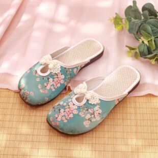 2025夏季新款国风印花包头拖老北京布鞋民族风平底绣花居家拖鞋女