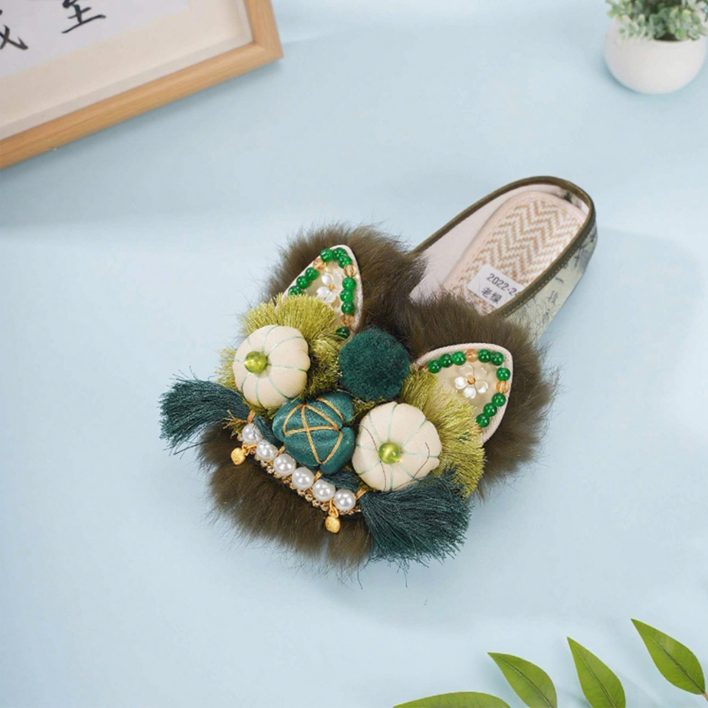 国风虎头鞋成人外穿平底包头半拖