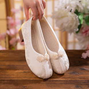 厚底绣花布鞋 老北京布鞋 妈妈鞋 子女增高古风淡雅禅意旗袍鞋 汉服鞋