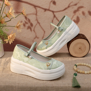 古风汉服鞋子女老北京布鞋厚底内增高百搭舒适新中式布鞋女一字扣