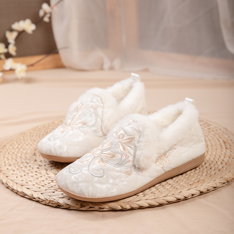 小香风圆头平底棉鞋女2025年冬季温柔软底豆豆鞋居家孕妇刺绣布鞋,女鞋,传统布鞋,淘宝优惠券,粉丝福利购,淘宝优惠卷
