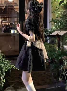 日系原创jk制服黑色衬衫女夏季短袖学院风百搭衬衣小个子连衣裙