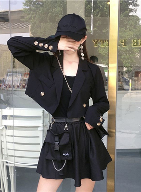 短款黑色小西装外套日系jk服学生女2024春秋季小个子长袖西服上衣