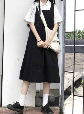 日系jk制服背带连衣裙女夏季学院风黑色背心裙小个子短袖衬衫套装