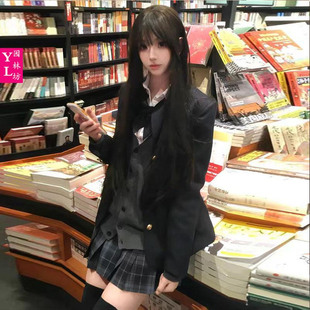 春秋季 外套小个子女长袖 校供感三粒扣西服 黑色jk制服西装 原创正版