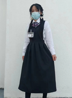 日系jk制服背带连衣裙女文艺中长款春秋季学院风小个子a字裙套装