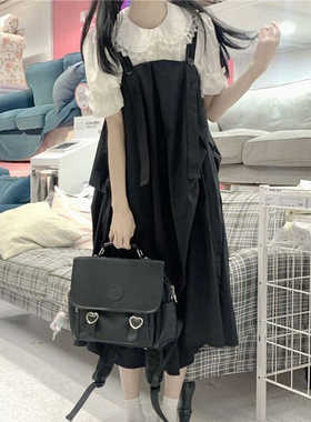 日系背带连衣裙甜美娃娃领衬衫吊带裙女学生2025夏季宽松显瘦套装