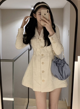 小香风高级感收腰显瘦连衣裙女春秋2025新款小个子气质a字西装裙