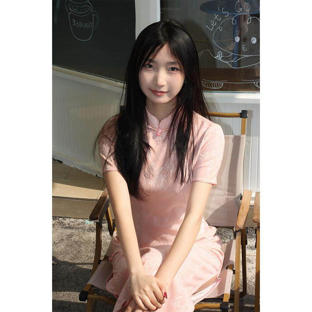 提花绝美感橘改良夏季旗袍新连衣裙短袖女粉色气质年轻氛围款中式