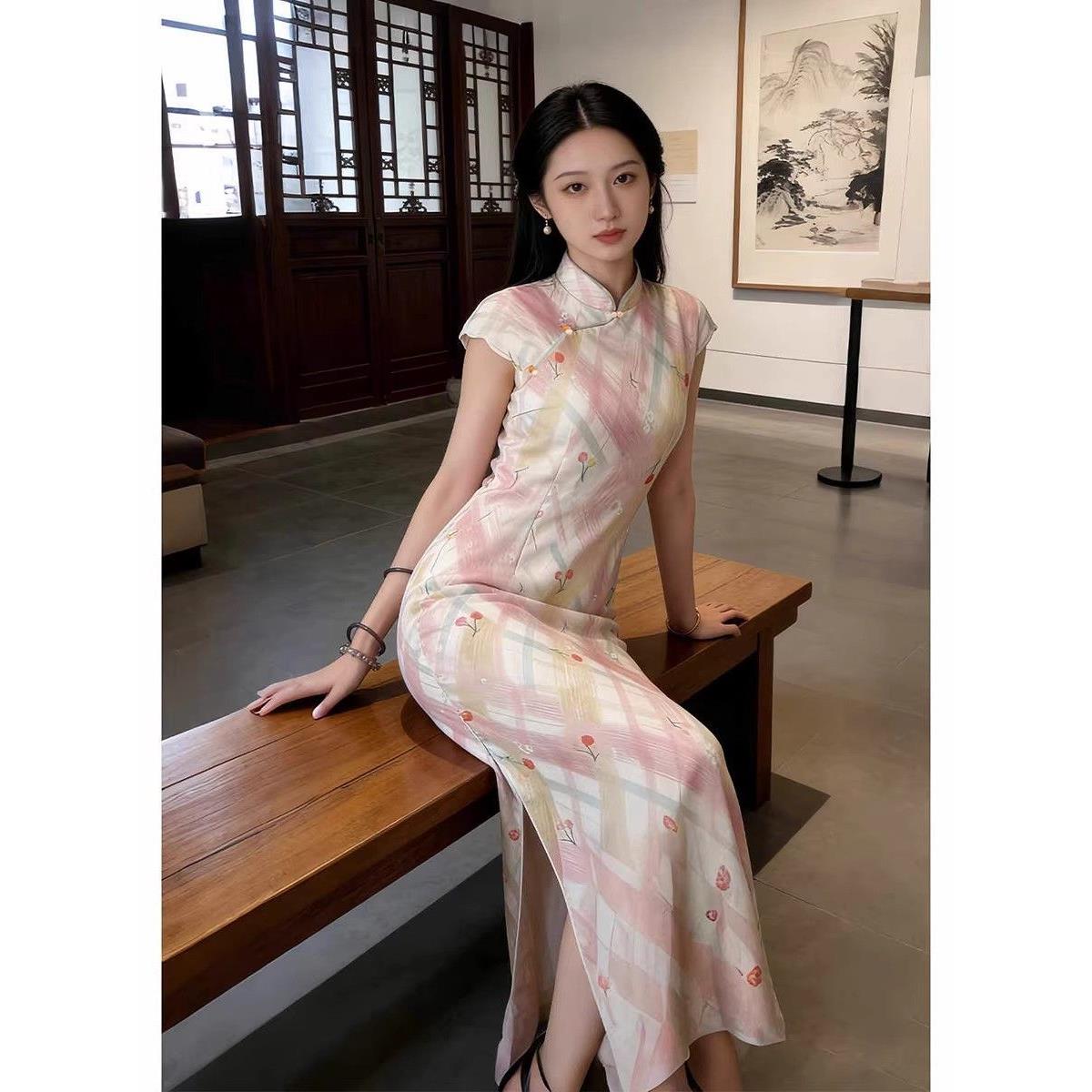 瘦长款中式国风气质感新短袖显修身连衣裙名媛旗袍高级轻奢聚会图片