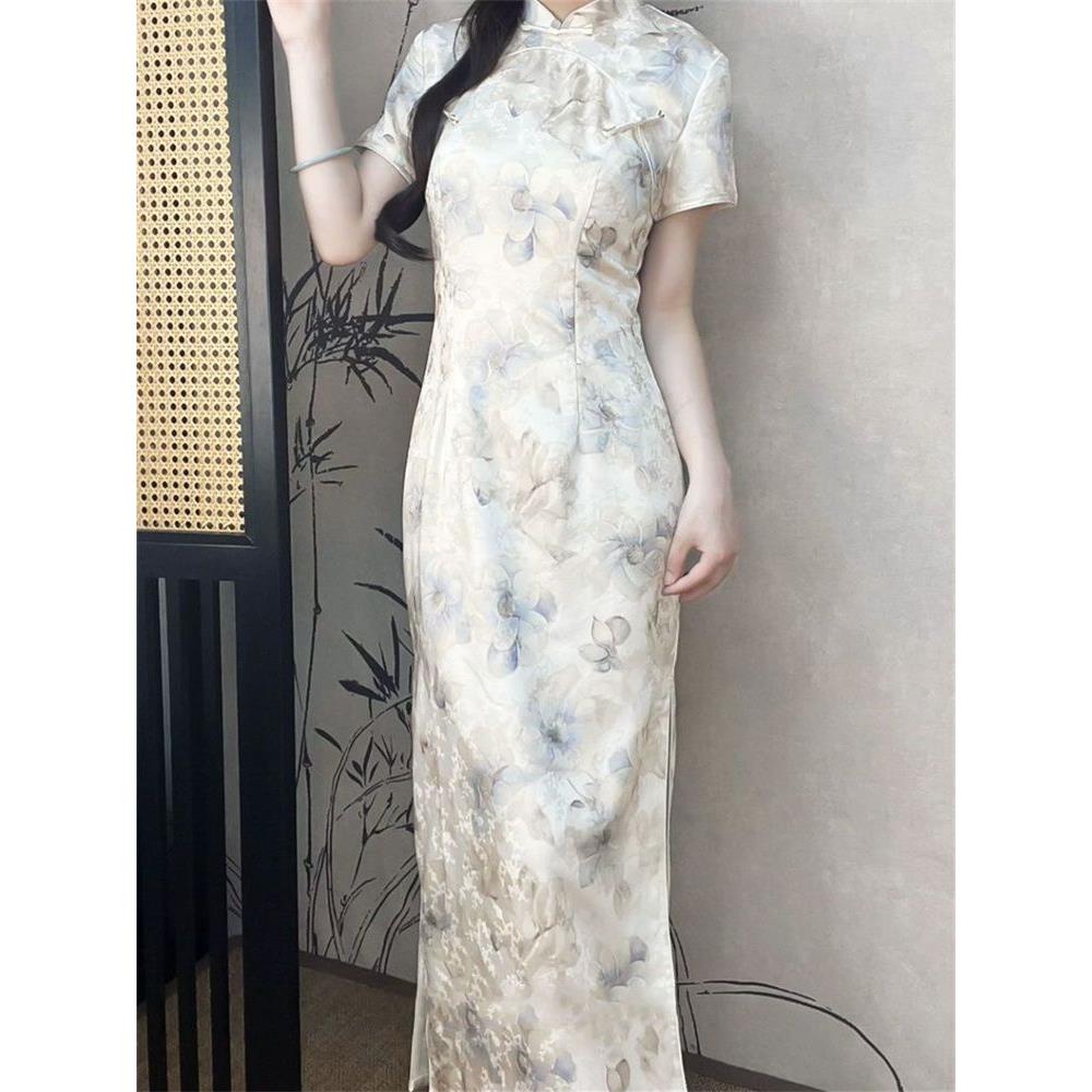 连衣裙立领气质送考温柔复古中式短款双层旗袍款改良敬酒风新国风