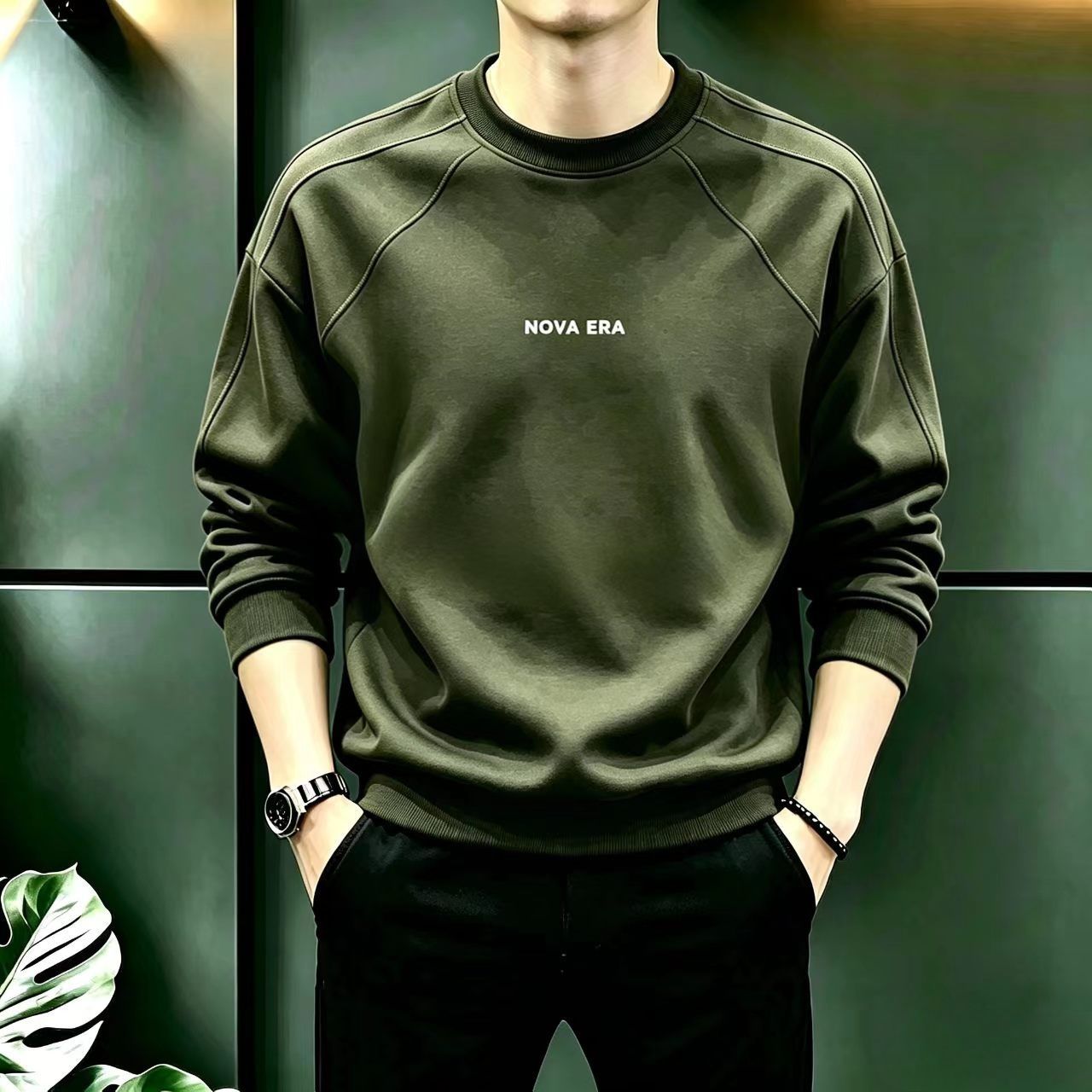 潮牌长袖T恤时尚新款男士宽松圆领卫衣休闲百搭高级感内搭打底衫