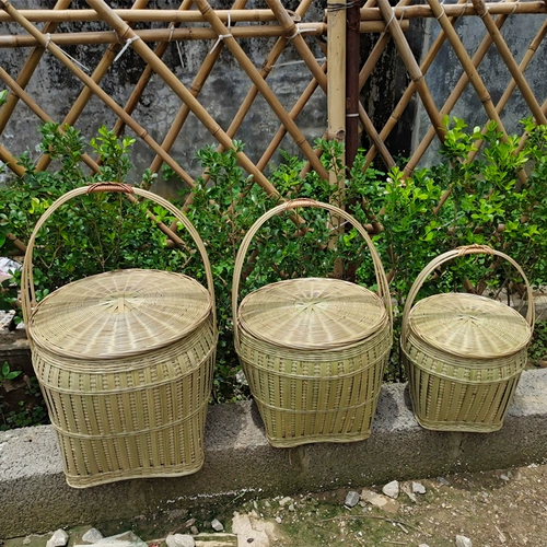 Бамбуковые косички для хранения бамбуковой корзины для яиц с крышкой с крышкой для выбора рисовых скусок с фруктами антикварные