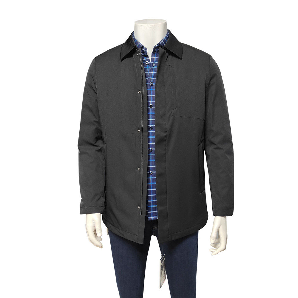 比华利保罗羽绒服男装秋冬偏薄款商务翻领休闲黑色加长款羽绒外套