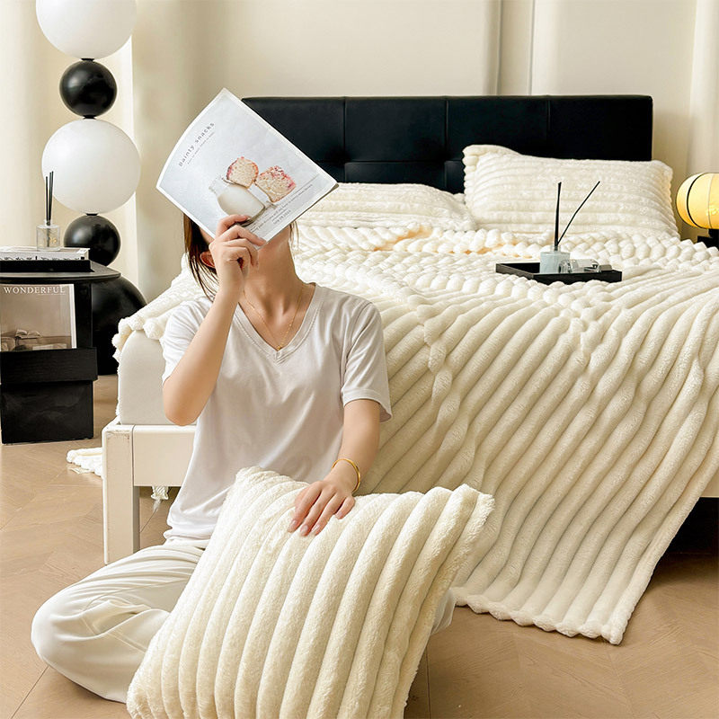 瑜伽沙发盖毯美容院抽条毛毯冬季双面毛毯兔毛绒午睡空调毯床单毯