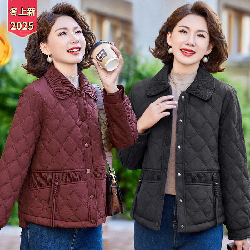 妈妈秋冬轻薄款羽绒棉服外套翻领50岁中老年女夹棉洋气高贵小棉袄,女装/女士精品,中老年女装,淘宝优惠券,粉丝福利购,淘宝优惠卷