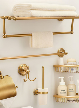 毛巾架全铜复古浴巾架法式卫生间浴室置物架中古厕所卫浴五金挂件