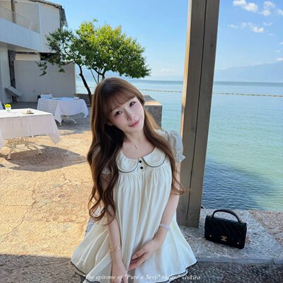 Lukira 中古恋语 法式复古娃娃领泡泡袖连衣裙女夏季高腰A字短裙