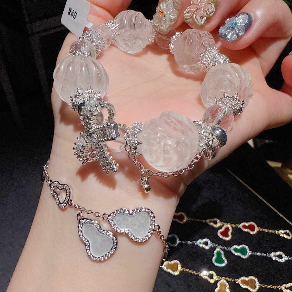【贝母虹裳】鎏金福禄手链女粉葫芦白水晶花球花神高定显白送礼