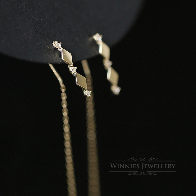 wish热卖925银镀14k金菱形耳线