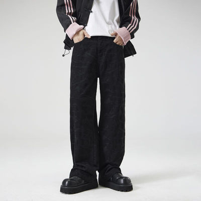 美式复古重磅黑色提花牛仔