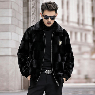 金貂绒毛毛大衣翻领夹克男款 仿皮草男士 加厚保暖貂皮外套新款 冬季