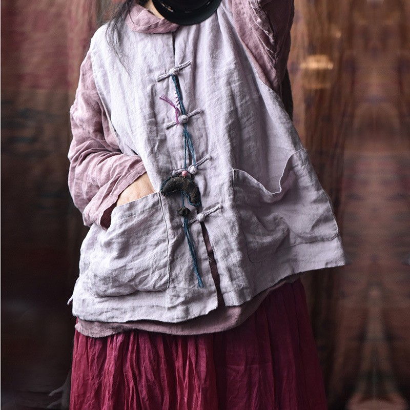中式复古小背心女春秋夏四季款马夹盘扣对襟无袖坎肩唐装马甲亚麻
