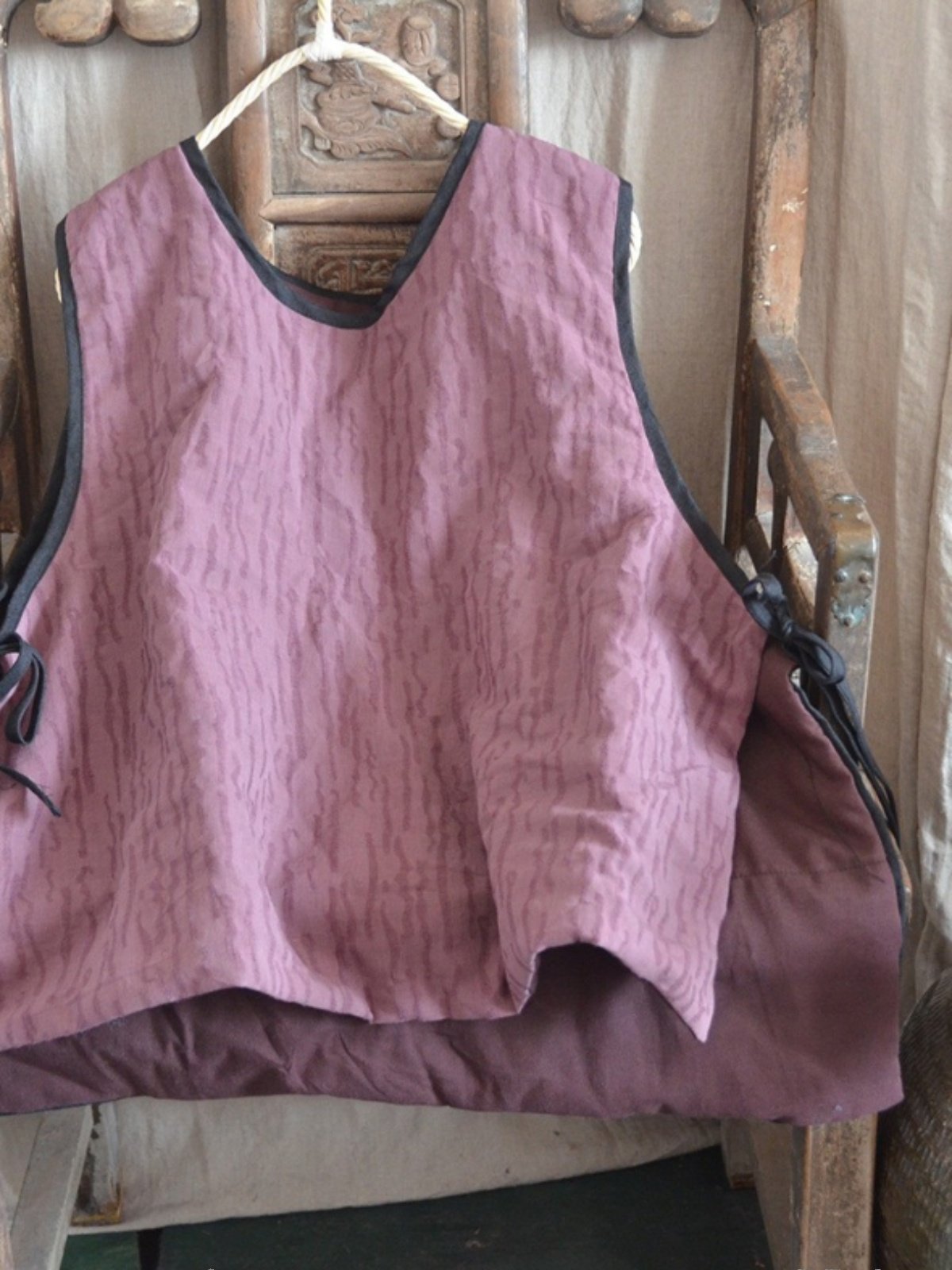 轻薄款夹棉保暖棉背心系带棉坎肩棉马甲外套文艺绑带小棉衣无袖女