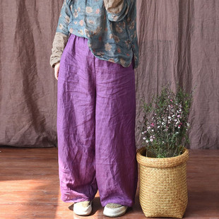 色织亚麻裤女 夏季直筒阔腿裤薄款 民族风休闲裤棉麻女装裤子宽松
