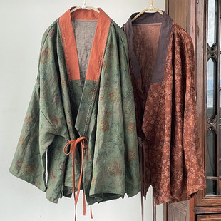 改良汉服女中国风棉麻印花春夏外套薄款系带上衣棉麻亚麻衬衫中式