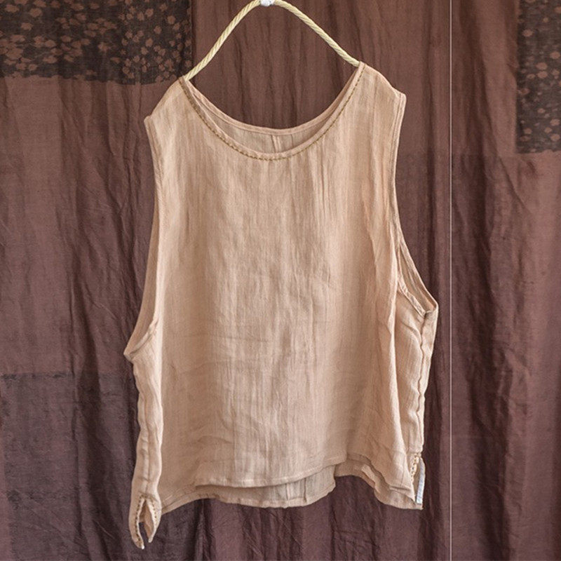 高支苎麻坎肩背心文艺小衫打底外穿吊带圆领罩衫甜酷风怎么穿叠穿