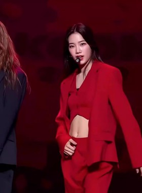 韩女团中村一叶同款LoveShot红色西装打歌服舞台爵士服kpop演出服