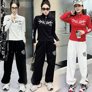 新款时尚广场舞曳步舞加绒套装女秋冬修身显瘦长袖上衣裤子两件套