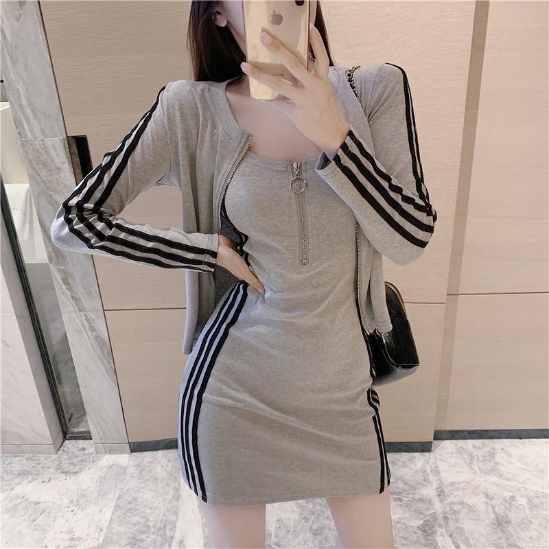 秋季套装女2025韩版时尚收腰性感包臀网红风连衣裙两件套潮