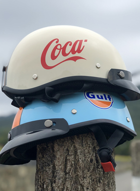 日式电动摩托车复古安全帽防晒可乐夏季男女士姜戈3C机车瓢半头盔