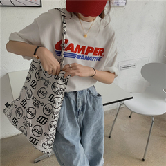 Real price Korean loose letter print ground round neck short sleeve T-shirt