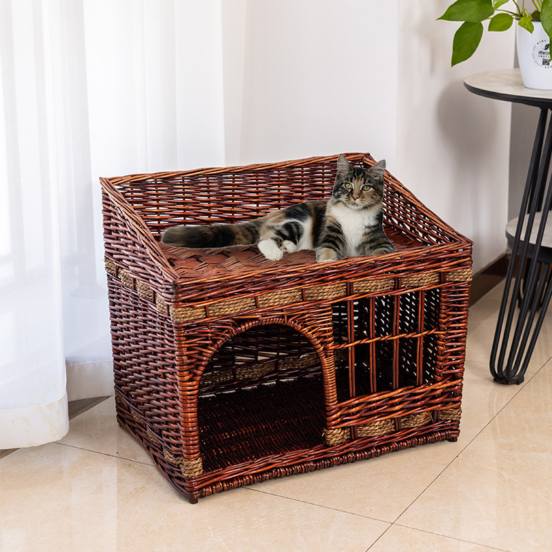 新款通用猫窝藤编猫床柳编双层别墅式宠物窝猫房子可拆洗猫舍猫屋