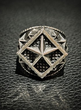 925纯银ROCKAGE经典KB立体五角星印章霸气款做旧刻字时尚情侣戒指