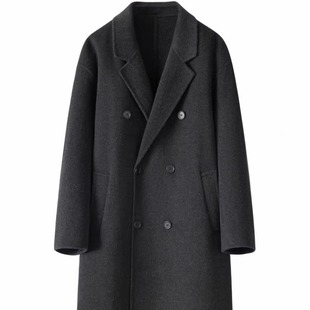 秋冬全毛英伦风双面羊绒大衣羊毛呢子西装领商务休闲男士长款外套